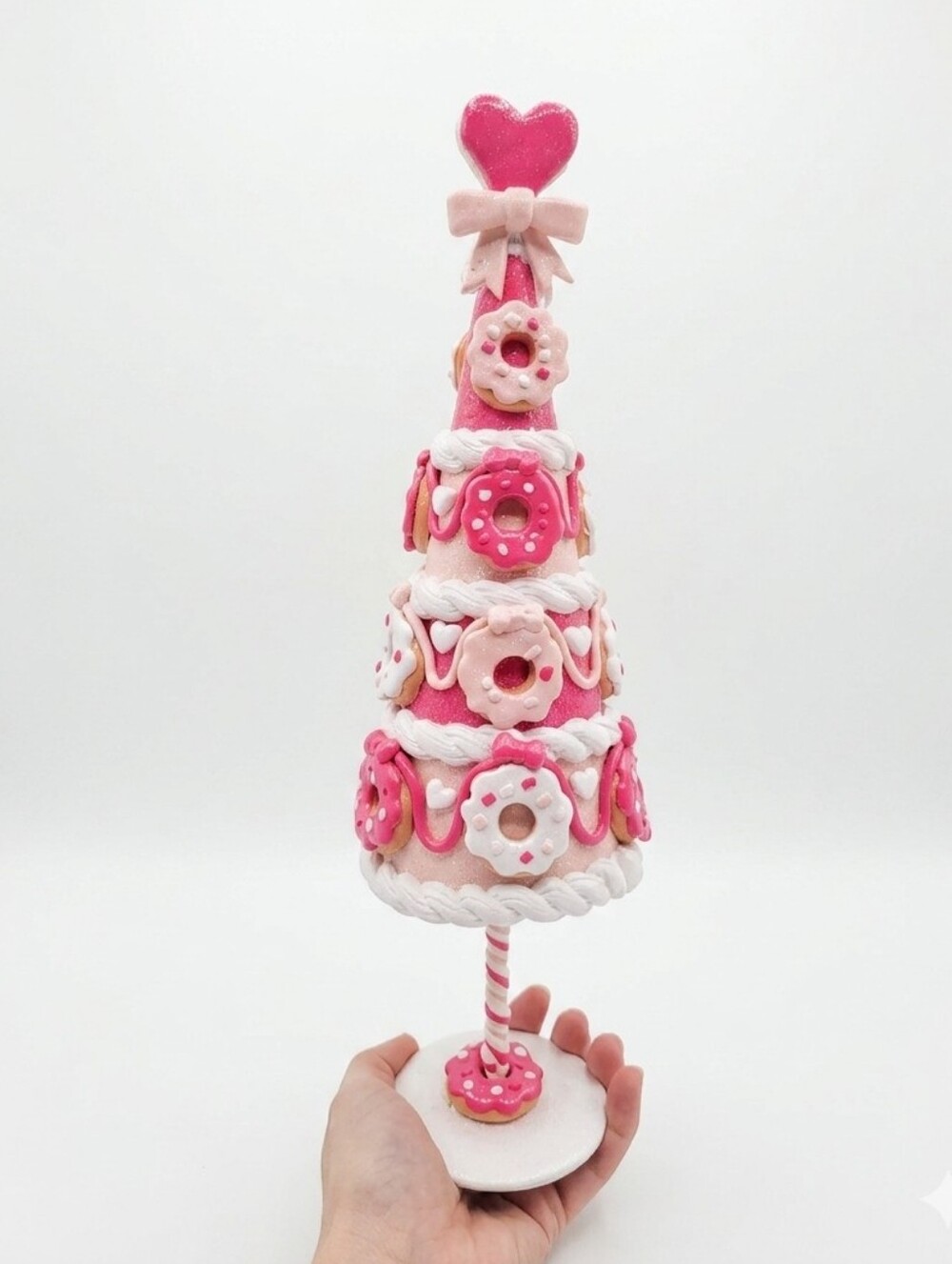 Viral Pink Donut Bow Peppermint Square Tree Sculpture Statue